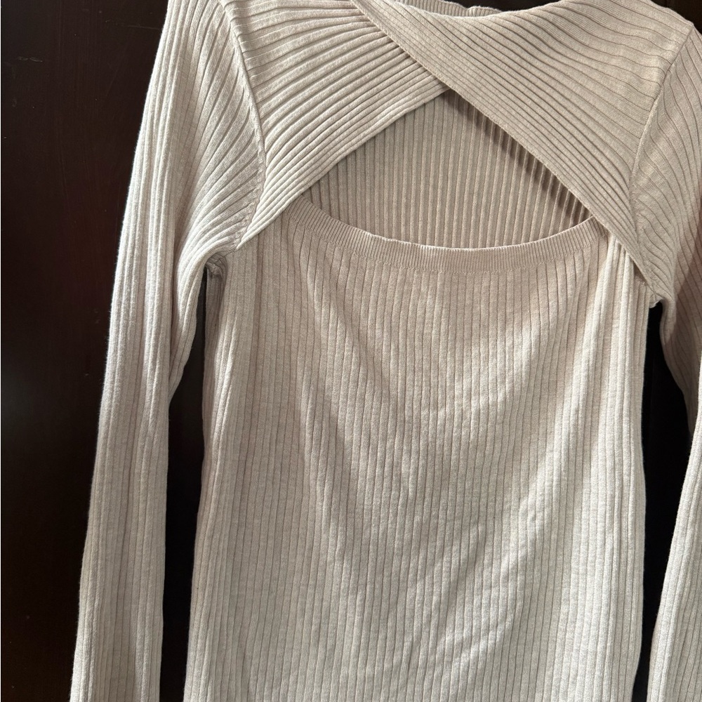Ribbed Long Sleeve Top with Unique Neckline
